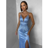 Modré plesové dlouhé třpytivé šaty RAVELLE s rozparkem