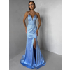Modré plesové dlouhé třpytivé šaty RAVELLE s rozparkem