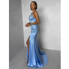 Modré plesové dlouhé třpytivé šaty RAVELLE s rozparkem