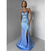 Modré plesové dlouhé třpytivé šaty RAVELLE s rozparkem