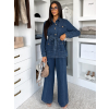 Modrý tmavý kalhotový džínový komplet ISLAND s košilí