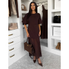 Tmavě hnědé stylové dlouhé šaty LEGACY s krajkou