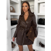 Tmavě hnědé koženkové šaty LONIRA