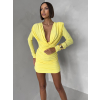 Žluté koktejlové krátké šaty LUVRIEN s řasením
