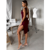 Vínové jednoduché žebrované šaty ARACYT s rozparkem
