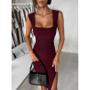 Vínové jednoduché žebrované šaty ARACYT s rozparkem