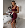 Vínové jednoduché žebrované šaty ARACYT s rozparkem