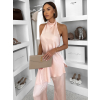 Světle růžový saténový elegantní kalhotový komplet ZATOURA