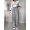 Šedé elegantní široké dlouhé kalhoty FENDRIS