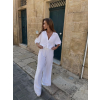 Bílý 100% len kalhotový košilový komplet ORIANA