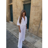 Bílý 100% len kalhotový košilový komplet ORIANA