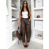 Hnědé koženkové široké kalhoty LEATHER