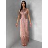 Růžové společenské šaty FENDRIA s třásněmi
