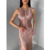 Růžové společenské šaty FENDRIA s třásněmi