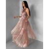 Růžové společenské šaty FENDRIA s třásněmi