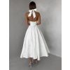 Bílé společenské vypasované áčkové midi šaty NYXORA