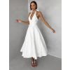 Bílé společenské vypasované áčkové midi šaty NYXORA
