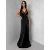 Černé dlouhé saténové šaty FORTYK s krajkou