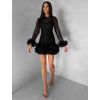 Černé krajkové mini koktejlové šaty VINDORA s tylovým volánem