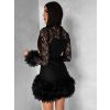 Černé krajkové mini koktejlové šaty VINDORA s tylovým volánem