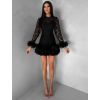 Černé krajkové mini koktejlové šaty VINDORA s tylovým volánem