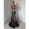 Černé luxusní dlouhé plesové třpytivé šaty ISOLANE