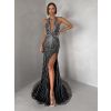Černé luxusní dlouhé plesové třpytivé šaty ISOLANE
