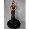 Černé plesové luxusní dlouhé třpytivé šaty GALDYNE s rozparkem