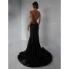 Černé plesové luxusní dlouhé třpytivé šaty GALDYNE s rozparkem
