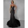 Černé plesové luxusní dlouhé třpytivé šaty GALDYNE s rozparkem