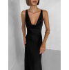 Černé saténové dlouhé šaty MIREVE s odhalenými zády