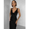 Černé saténové dlouhé šaty MIREVE s odhalenými zády