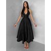 Černé společenské vypasované áčkové midi šaty NYXORA
