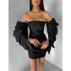 Černé koktejlové mini šaty TUVIANA s nabíranými rukávy