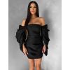 Černé koktejlové mini šaty TUVIANA s nabíranými rukávy