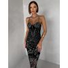 Černé třpytivé dlouhé šaty ORYNTHIA na ramínka