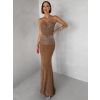 Hnědé nude třpytivé dlouhé šaty XANDERA