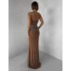 Hnědé nude třpytivé dlouhé šaty XANDERA