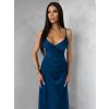 Petrolejové dlouhé saténové šaty ARANKA na ramínka
