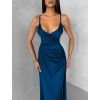 Petrolejové dlouhé saténové šaty ARANKA na ramínka