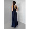 Tmavě modré saténové dlouhé šaty MIREVE s odhalenými zády