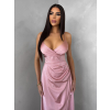 Starorůžové dlouhé saténové šaty ARANKA na ramínka
