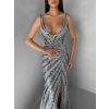 Stříbrné luxusní dlouhé třpytivé šaty MISTRALIS s rozparkem