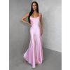 Růžové saténové dlouhé šaty MIREVE s odhalenými zády