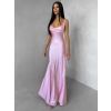 Růžové saténové dlouhé šaty MIREVE s odhalenými zády