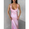 Růžové saténové dlouhé šaty MIREVE s odhalenými zády