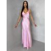 Růžové saténové dlouhé šaty MIREVE s odhalenými zády