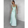 Světle zelené saténové dlouhé šaty MIREVE s odhalenými zády