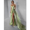 Zelené plesové korzetové dlouhé šaty CELYNDRA s vlečkou