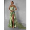 Zelené plesové korzetové dlouhé šaty CELYNDRA s vlečkou